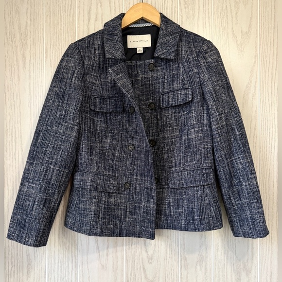 Banana Republic Linen Blend Blazer Double Breasted Crosshatched Tweed Size 8 - Picture 1 of 4